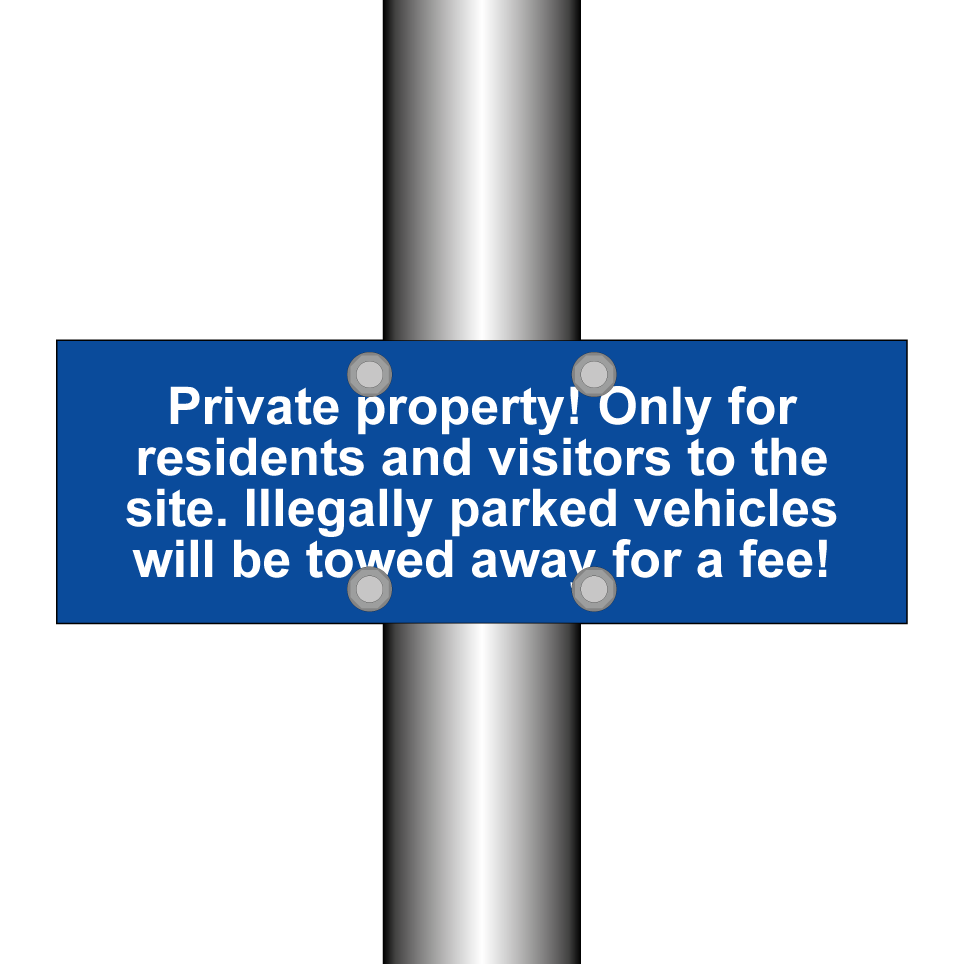 Private property! Only for residents and visitors to the site. Illegally parked vehicles will be towed away for a fee!