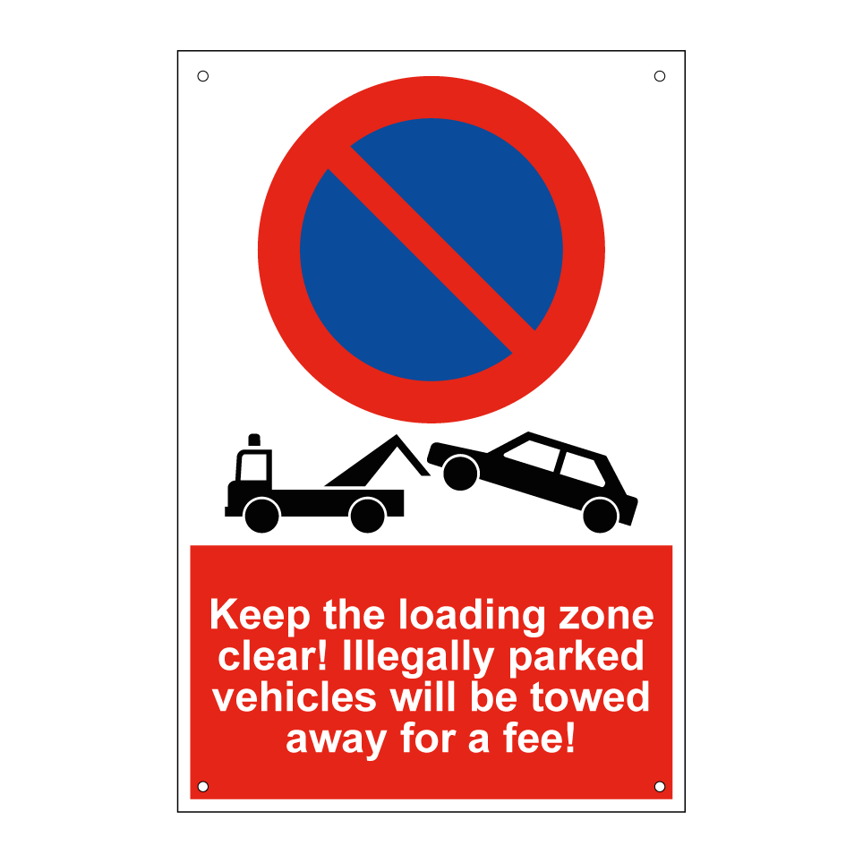 Keep the loading zone clear! Illegally parked vehicles will be towed away for a fee!