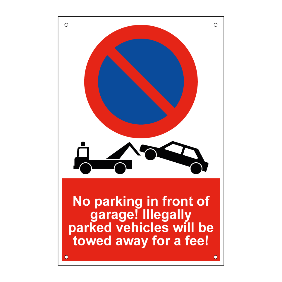 No parking in front of garage! Illegally parked vehicles will be towed away for a fee!