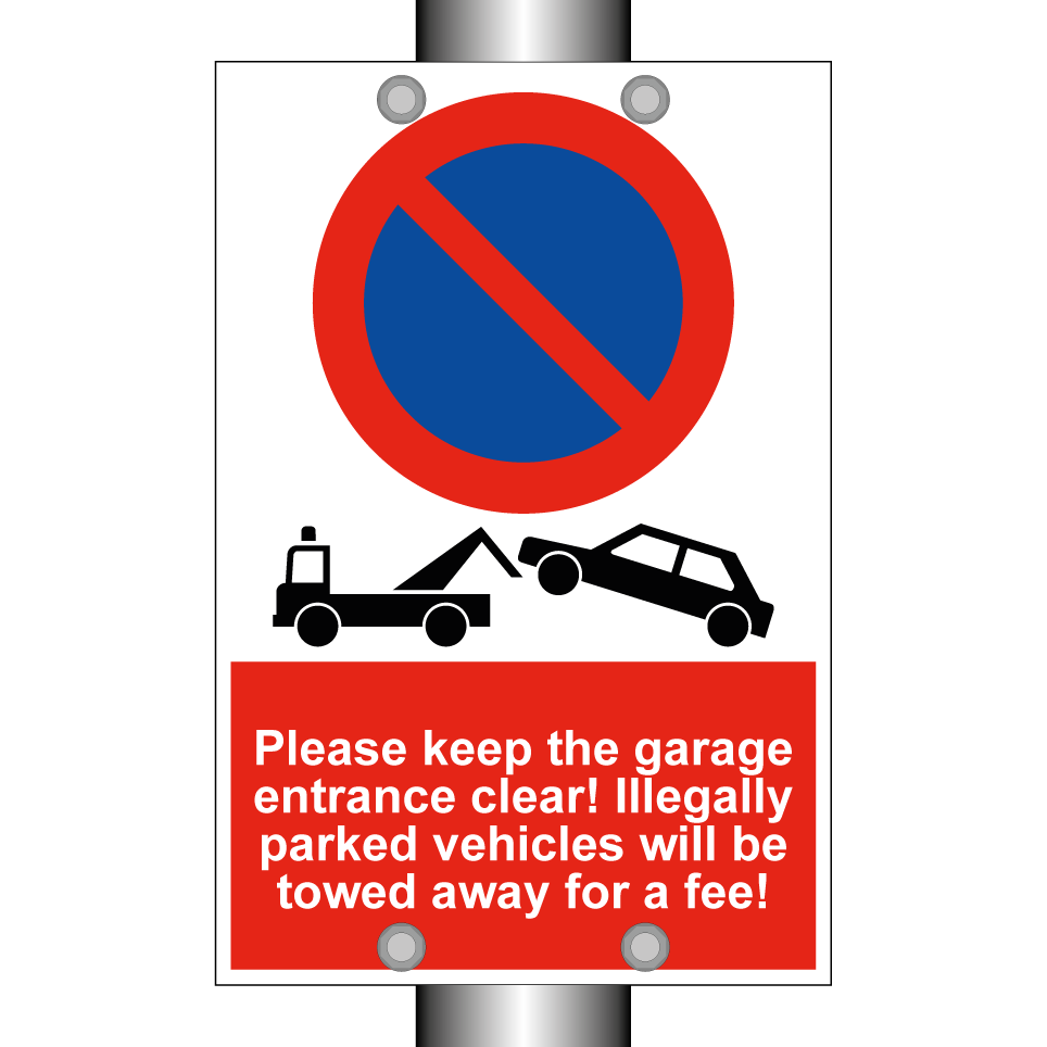 Please keep the garage entrance clear! Illegally parked vehicles will be towed away for a fee!