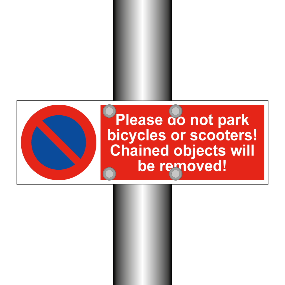 Please do not park bicycles or scooters! Chained objects will be removed!