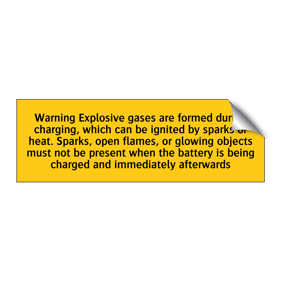 Warning Explosive gases are formed during charging, which can be ignited by sparks or heat. Sparks, open flames, or glowing objects must not be present when the battery is being charged and immediately afterwards