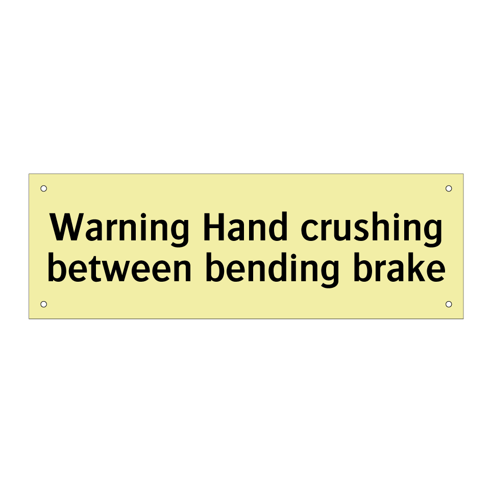 Warning Hand crushing between bending brake