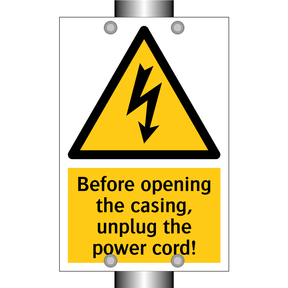 Before opening the casing, unplug the power cord!
