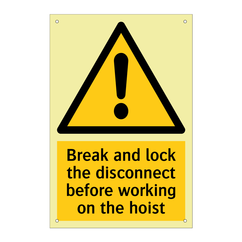 Break and lock the disconnect before working on the hoist