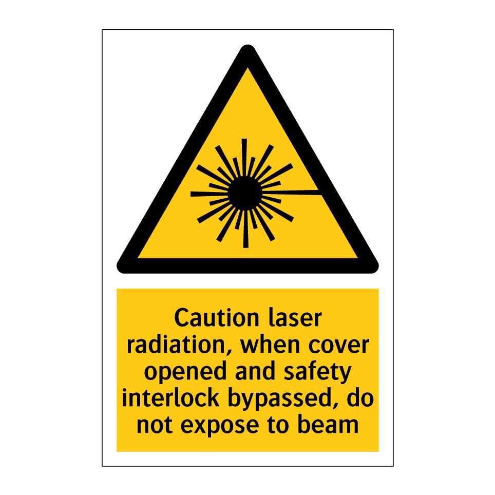 Caution laser radiation, when cover opened and safety interlock bypassed, do not expose to beam