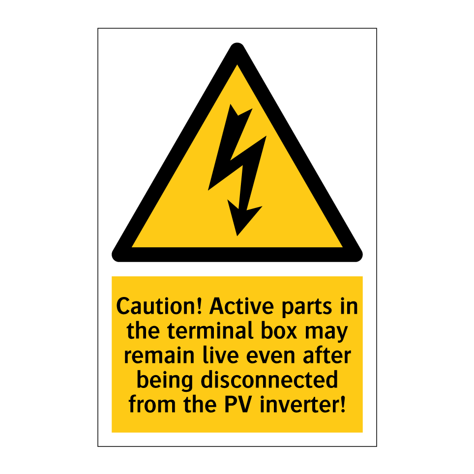 Caution! Active parts in the terminal box may remain live even after being disconnected from the PV inverter!