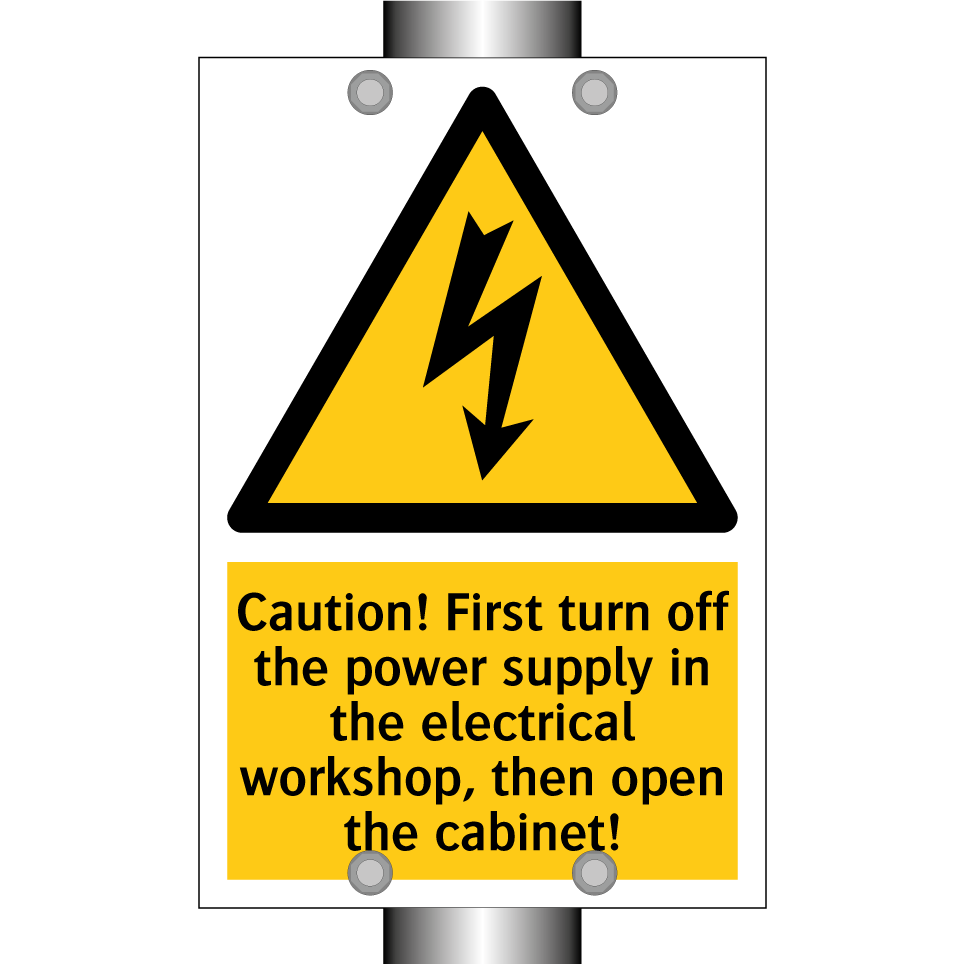 Caution! First turn off the power supply in the electrical workshop, then open the cabinet!