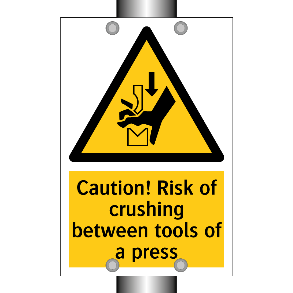 Caution! Risk of crushing between tools of a press