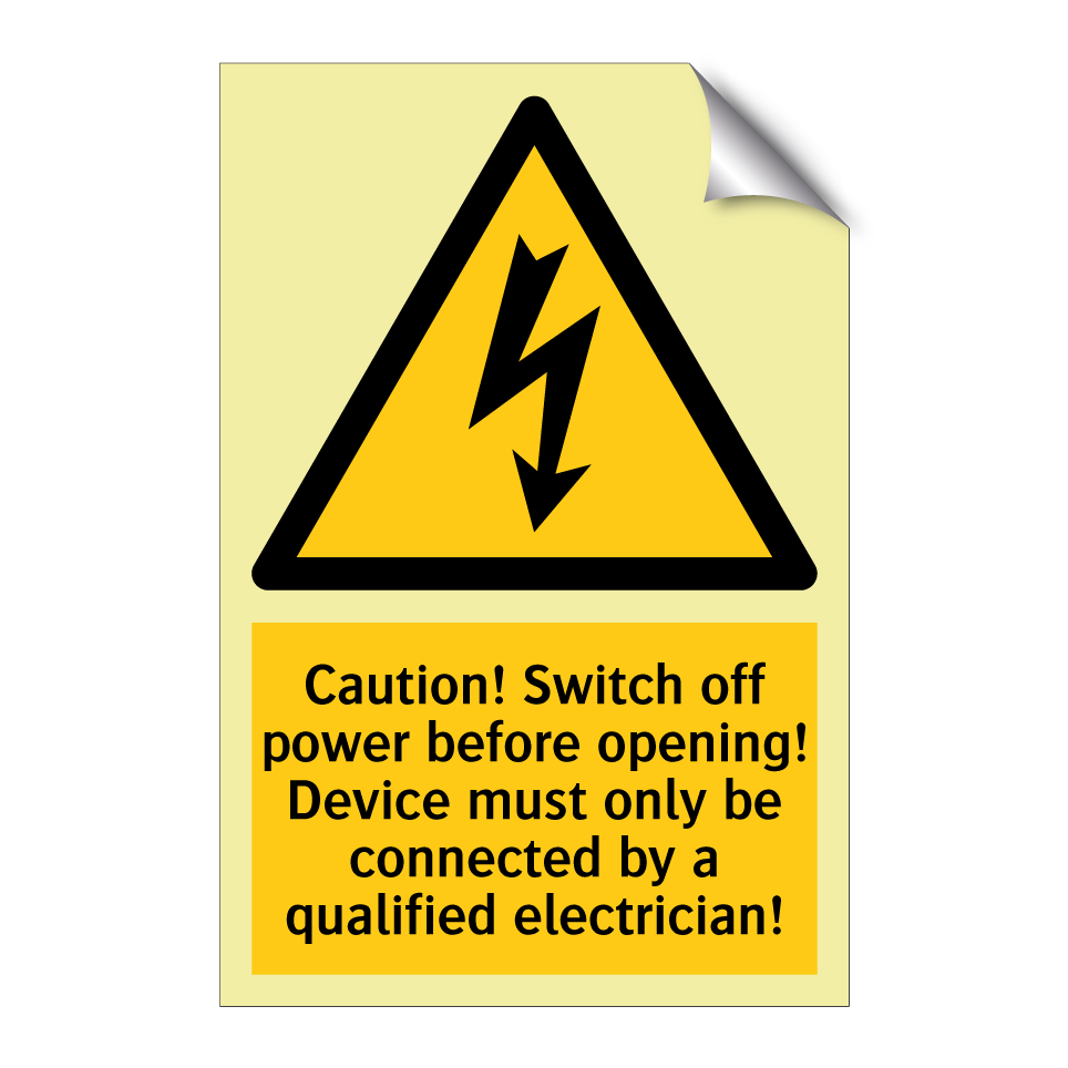 Caution! Switch off power before opening! Device must only be connected by a qualified electrician!