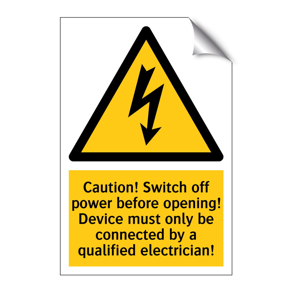 Caution! Switch off power before opening! Device must only be connected by a qualified electrician!