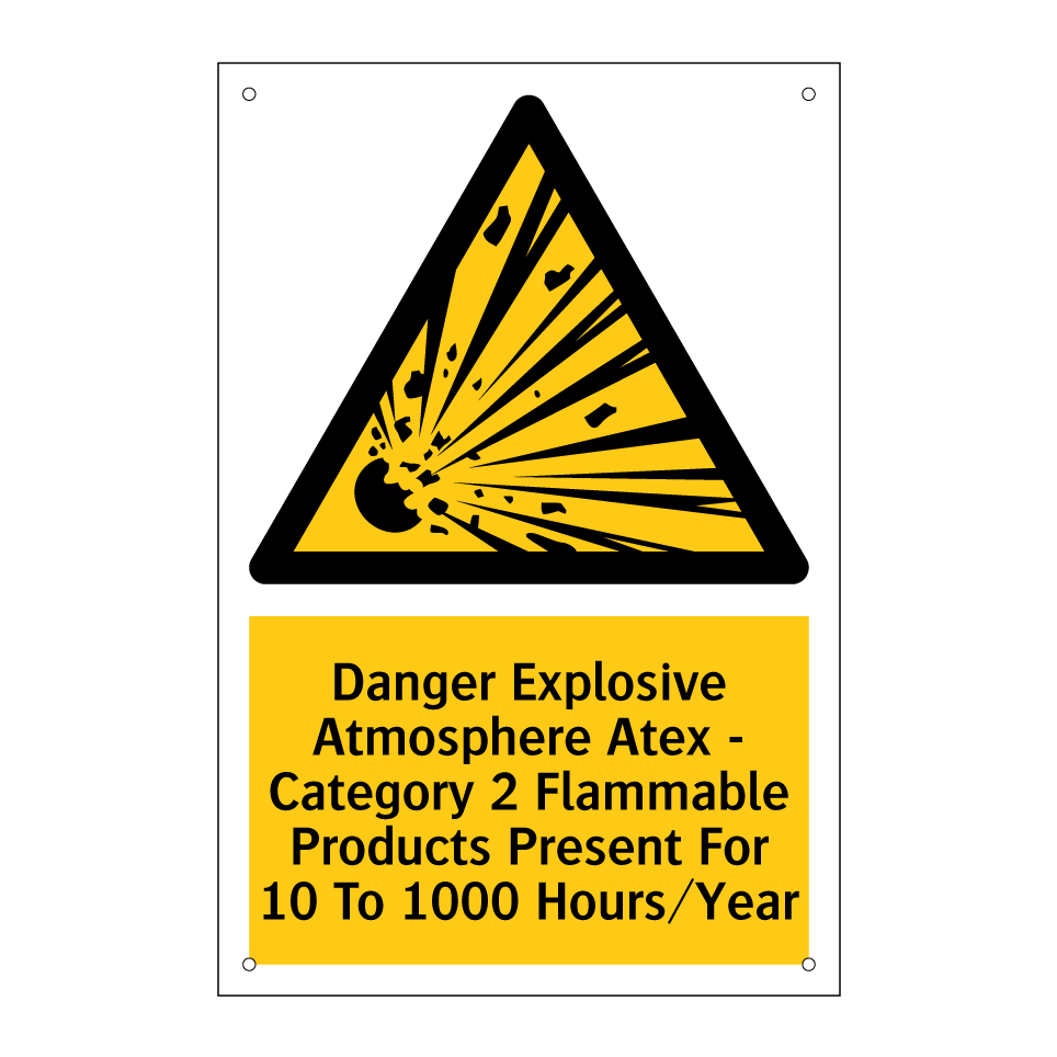 Danger Explosive Atmosphere Atex - Category 2 Flammable Products Present For 10 To 1000 Hours/Year