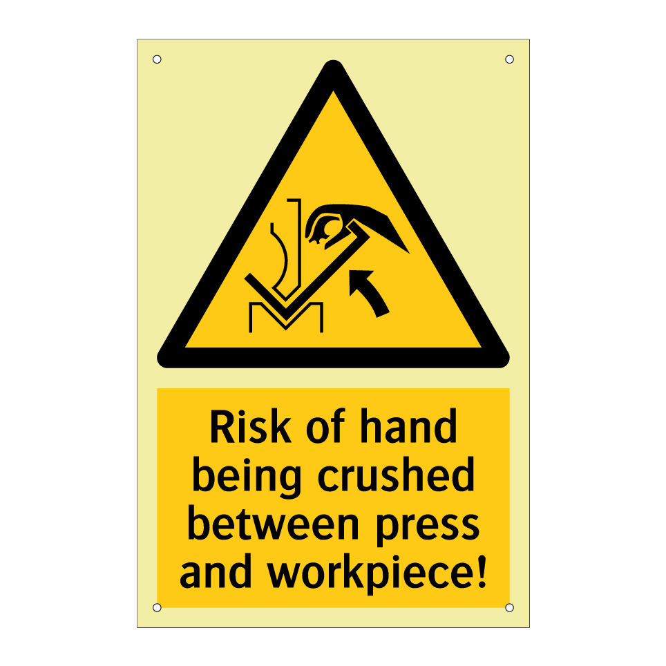 Risk of hand being crushed between press and workpiece!