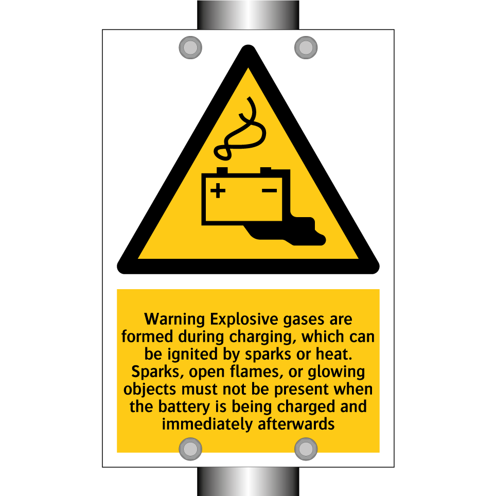 Warning Explosive gases are formed during charging, which can be ignited by sparks or heat. Sparks, open flames, or glowing objects must not be present when the battery is being charged and immediately afterwards