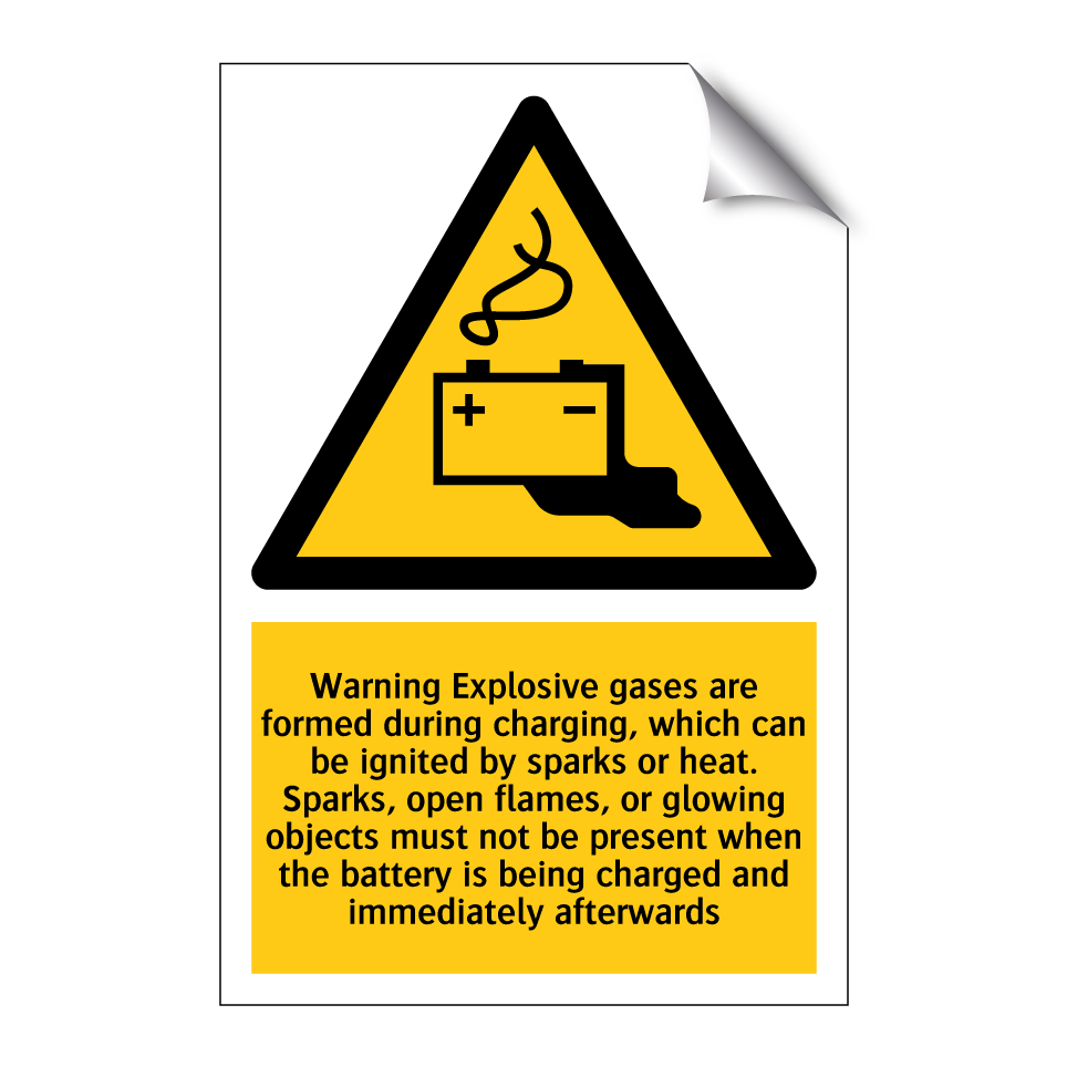 Warning Explosive gases are formed during charging, which can be ignited by sparks or heat. Sparks, open flames, or glowing objects must not be present when the battery is being charged and immediately afterwards