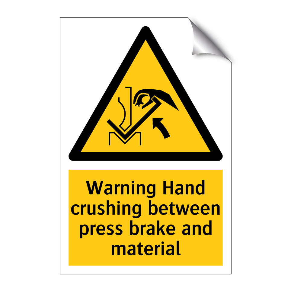 Warning Hand crushing between press brake and material