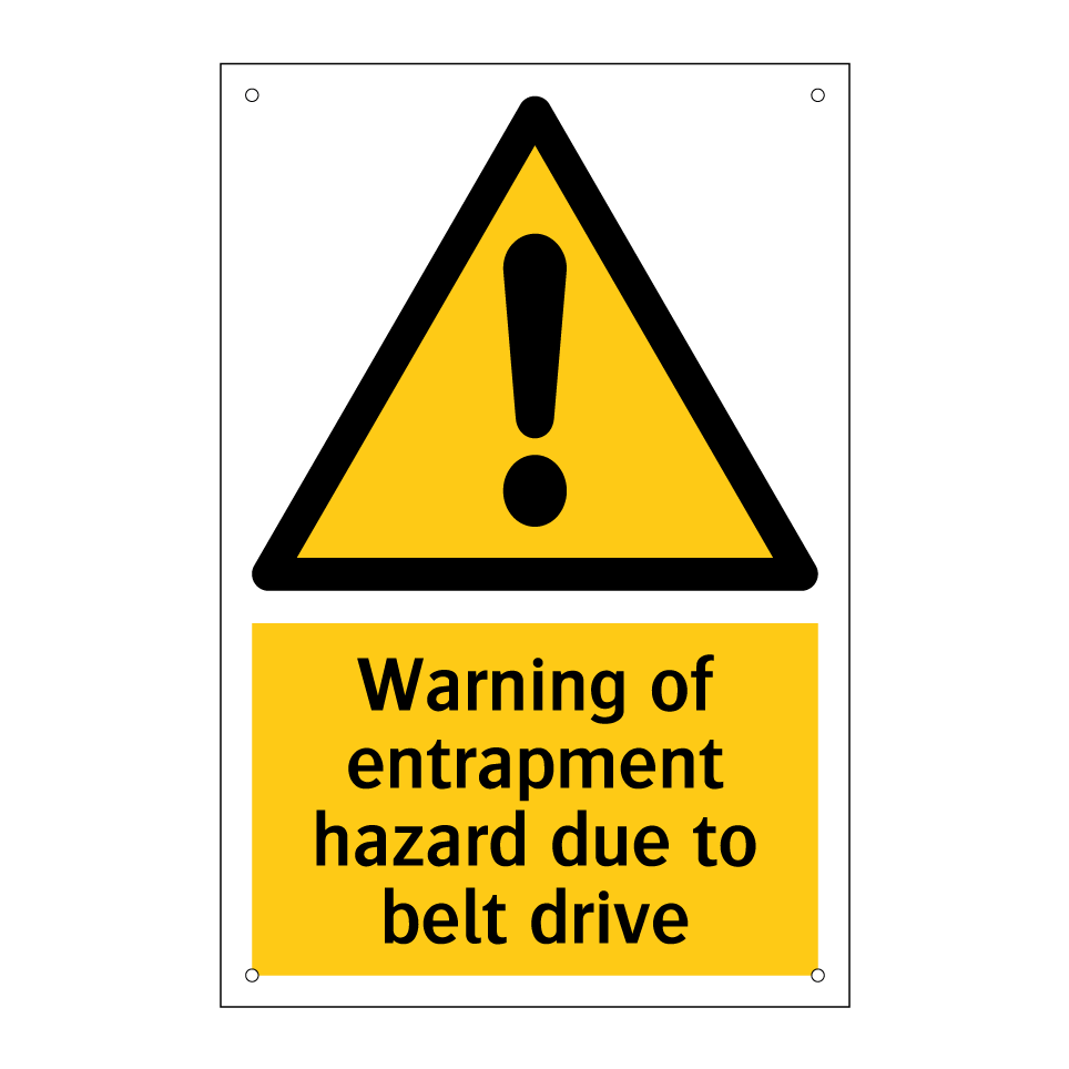 Warning of entrapment hazard due to belt drive