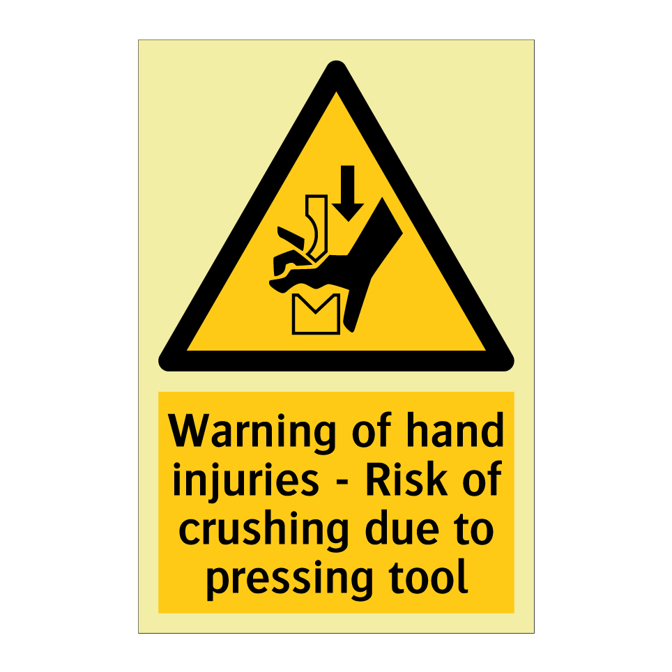 Warning of hand injuries - Risk of crushing due to pressing tool