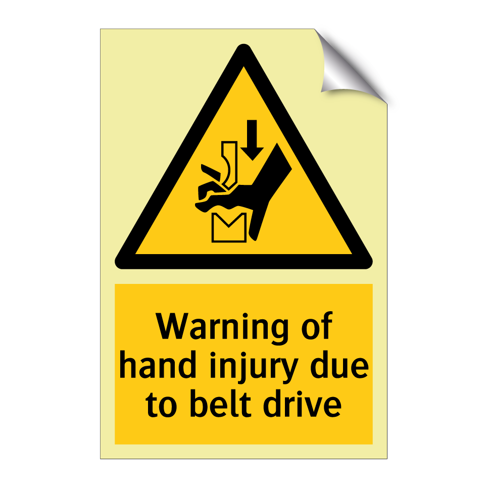 Warning of hand injury due to belt drive