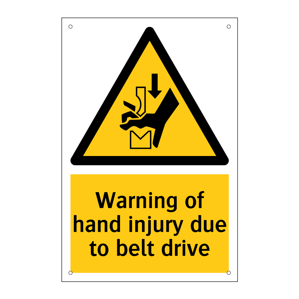 Warning of hand injury due to belt drive