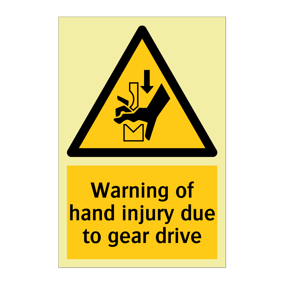 Warning of hand injury due to gear drive