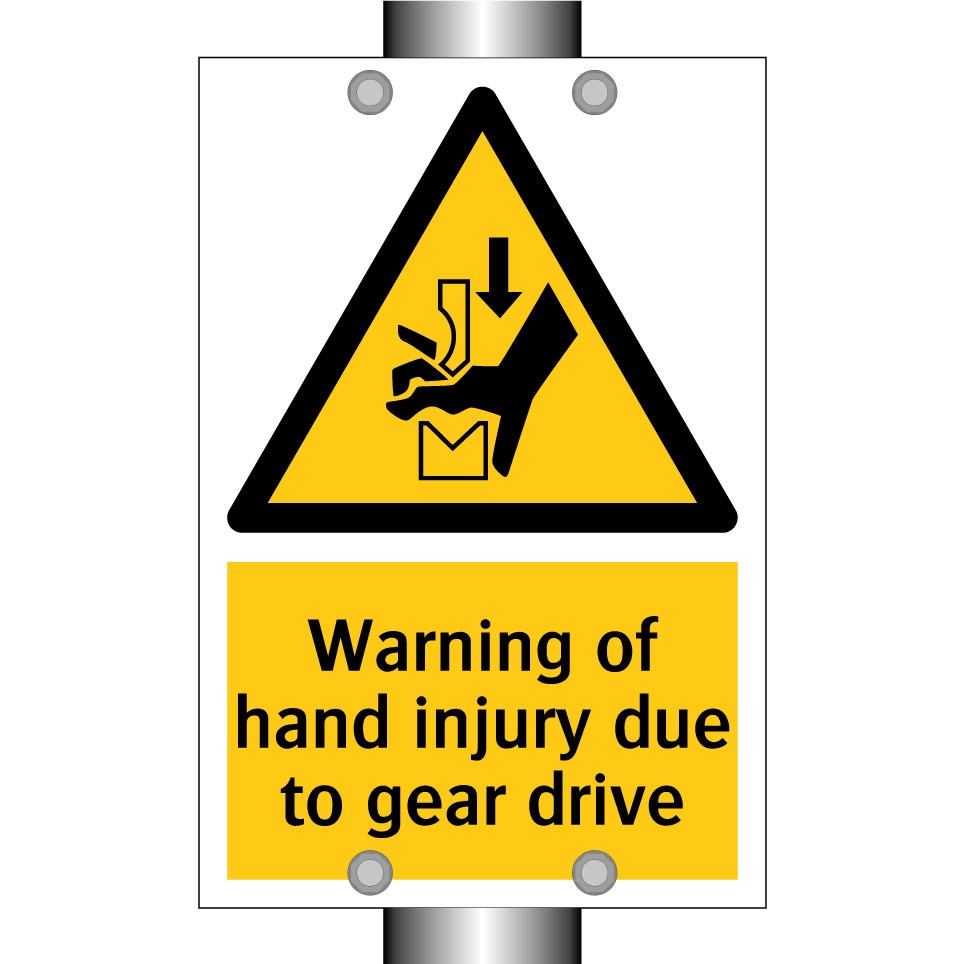 Warning of hand injury due to gear drive