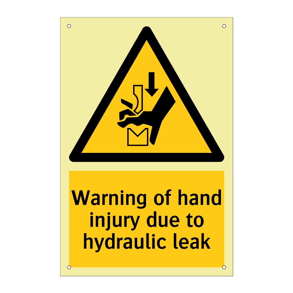 Warning of hand injury due to hydraulic leak