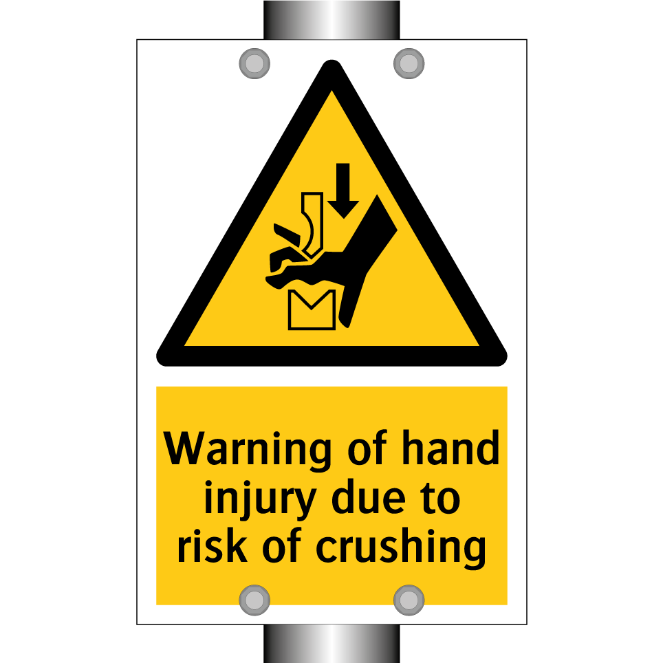 Warning of hand injury due to risk of crushing