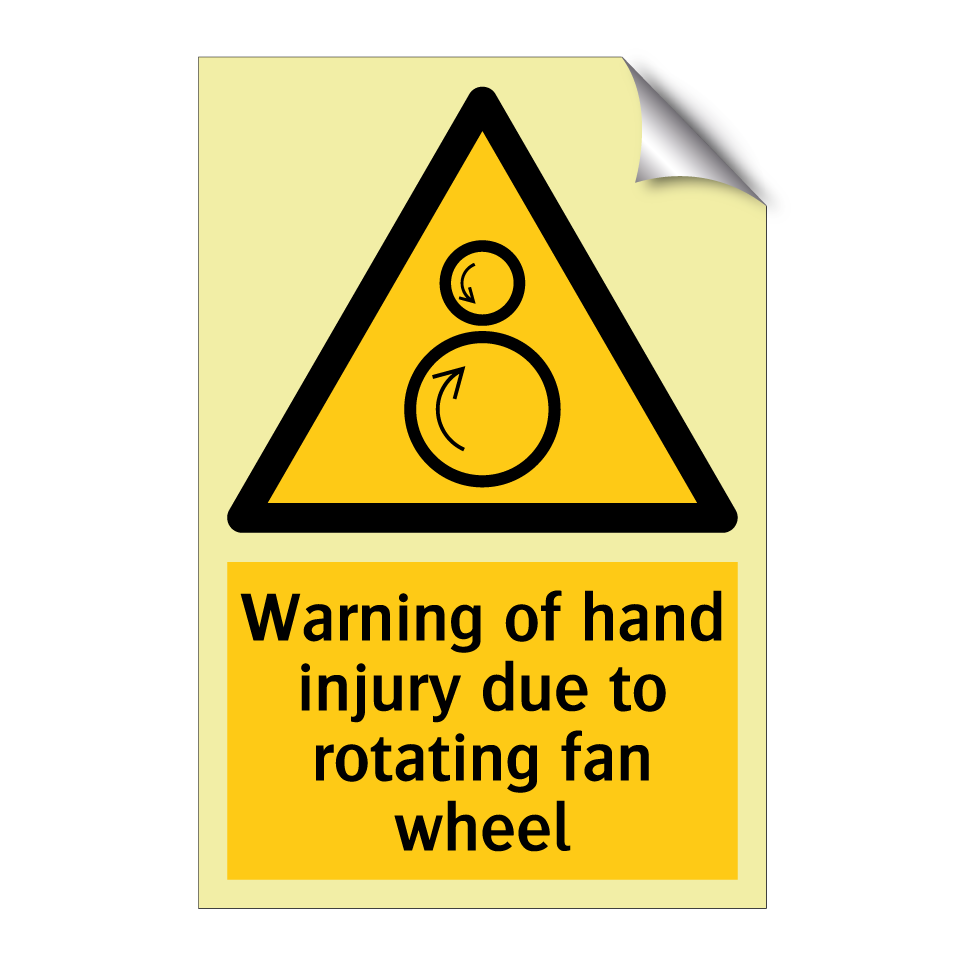 Warning of hand injury due to rotating fan wheel