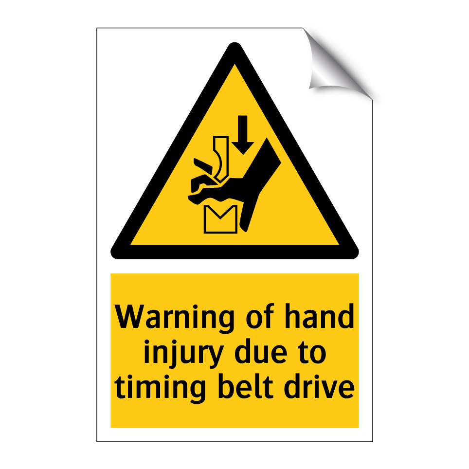Warning of hand injury due to timing belt drive