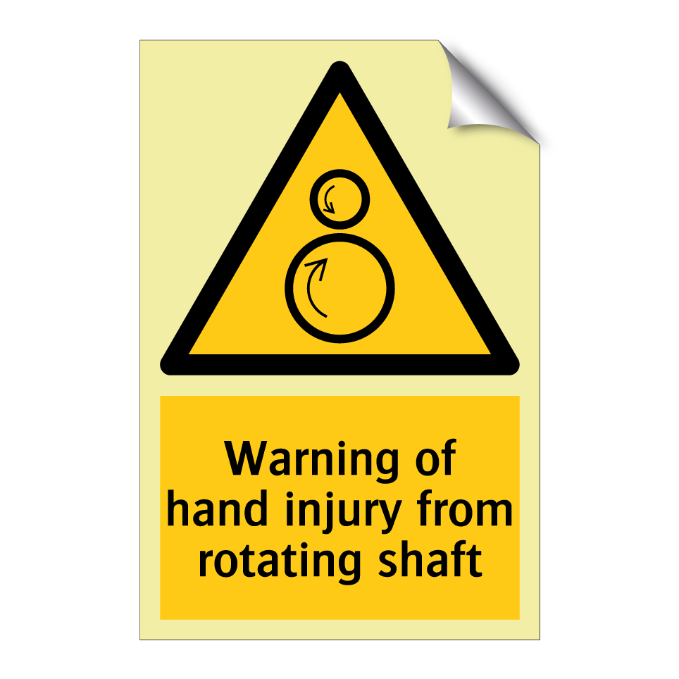 Warning of hand injury from rotating shaft