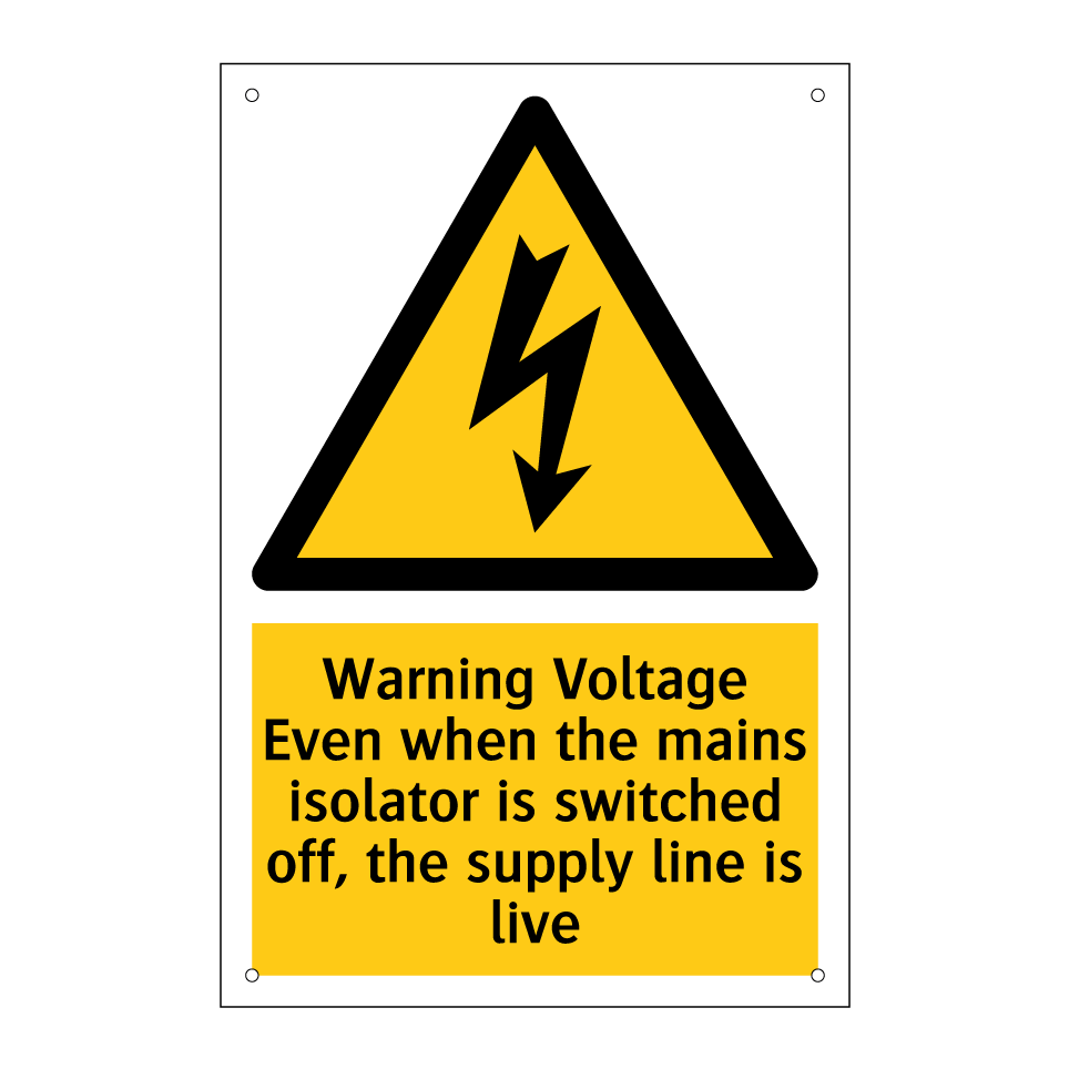 Warning Voltage Even when the mains isolator is switched off, the supply line is live