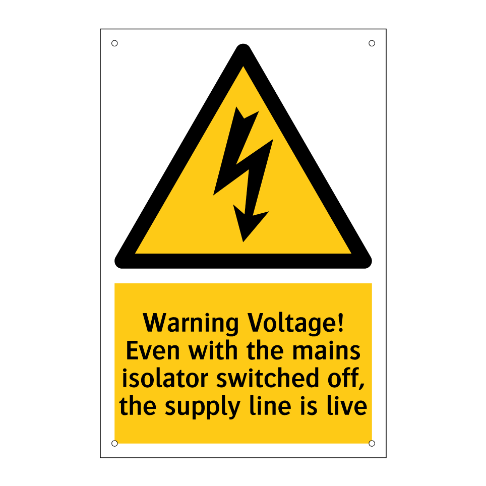 Warning Voltage! Even with the mains isolator switched off, the supply line is live