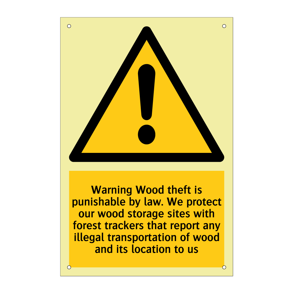 Warning Wood theft is punishable by law. We protect our wood storage sites with forest trackers that report any illegal transportation of wood and its location to us