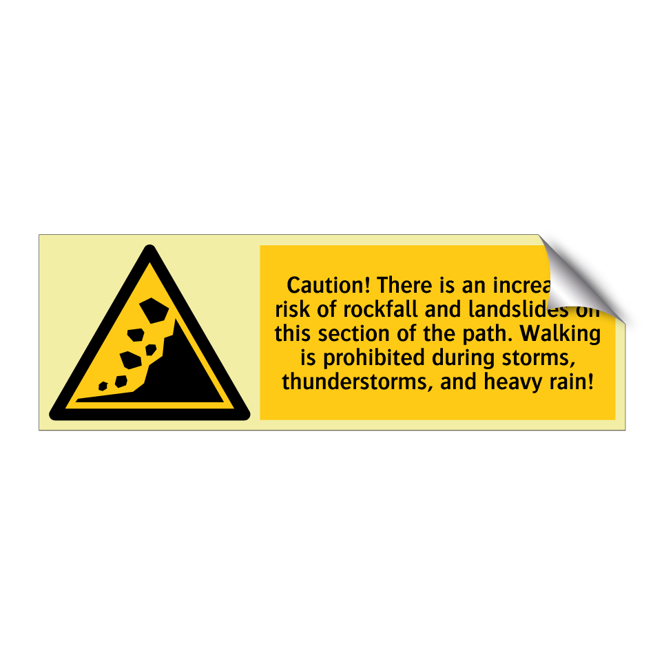 Caution! There is an increased risk of rockfall and landslides on this section of the path. Walking is prohibited during storms, thunderstorms, and heavy rain!