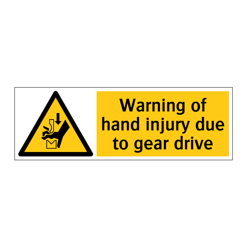 Warning of hand injury due to gear drive