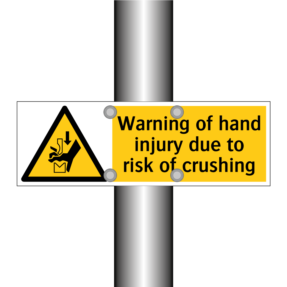 Warning of hand injury due to risk of crushing