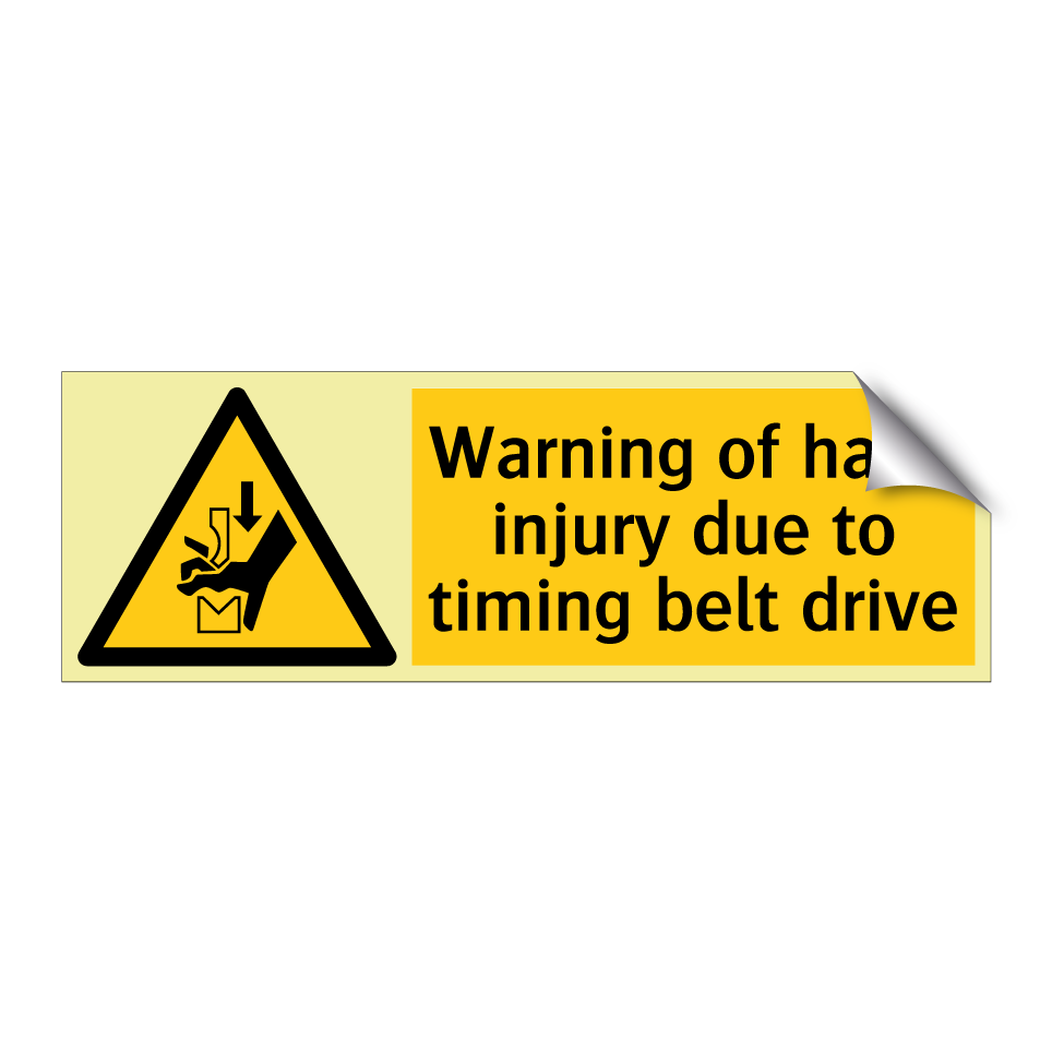 Warning of hand injury due to timing belt drive