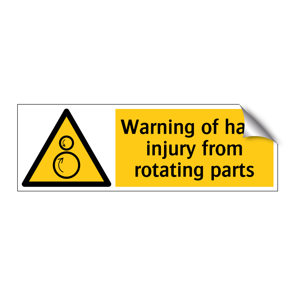 Warning of hand injury from rotating parts