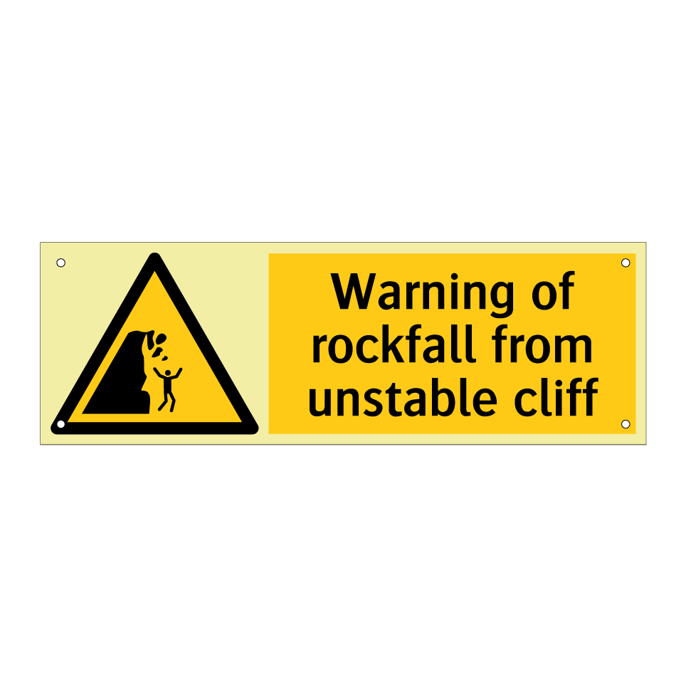 Warning of rockfall from unstable cliff