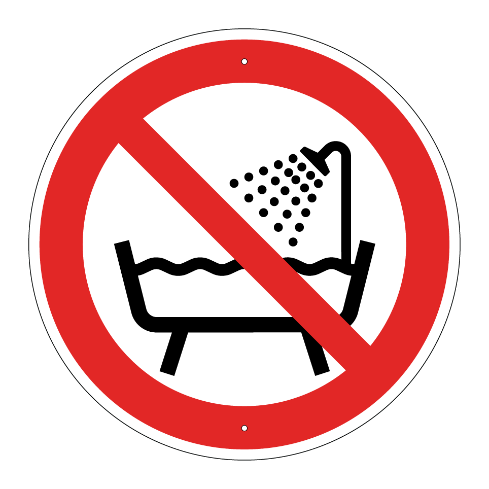 P026 Do not use this device in a bathtub, shower or water-filled reservoir
