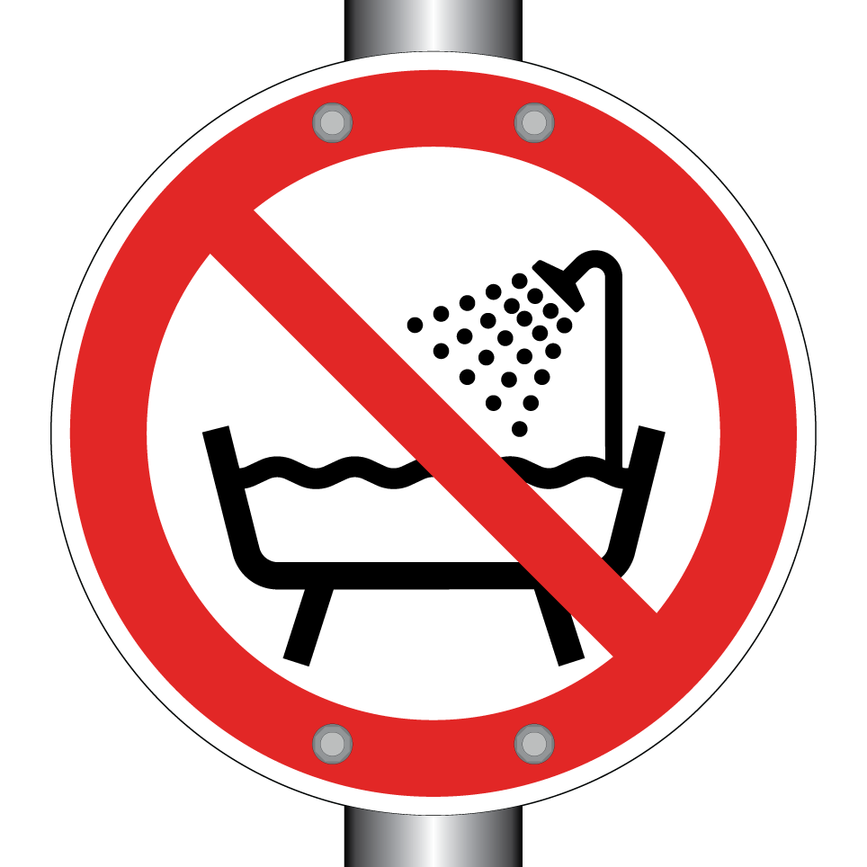 P026 Do not use this device in a bathtub, shower or water-filled reservoir