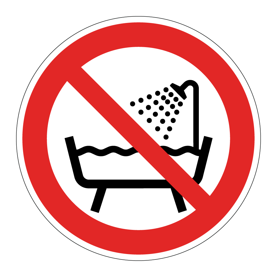 P026 Do not use this device in a bathtub, shower or water-filled reservoir