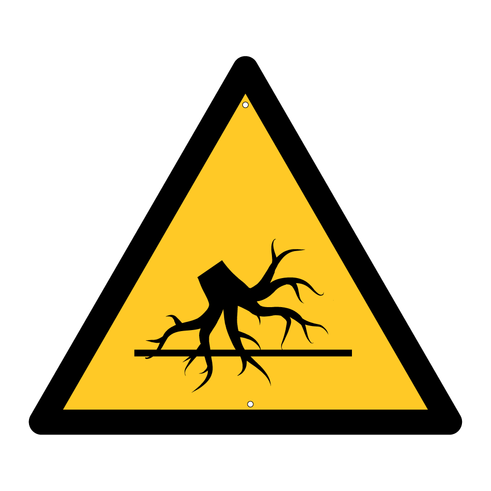 Warning tree roots hazard