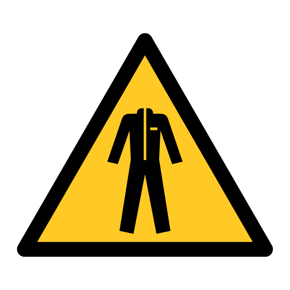 Warning protective suit required