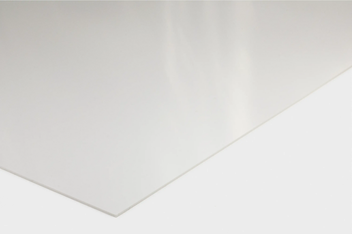 White 1 mm PVC plastic sign blank, close-up of the corner