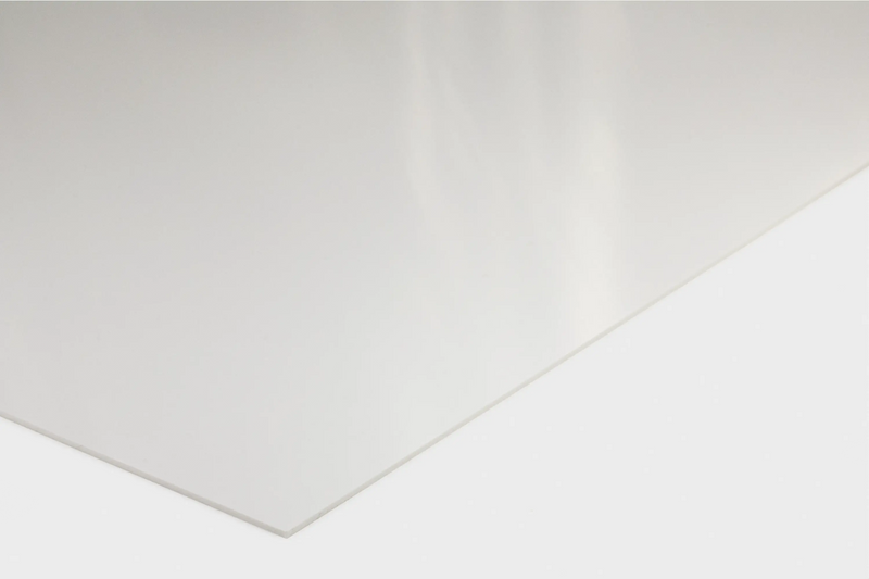 White 1 mm PVC plastic sign blank, close-up of the corner